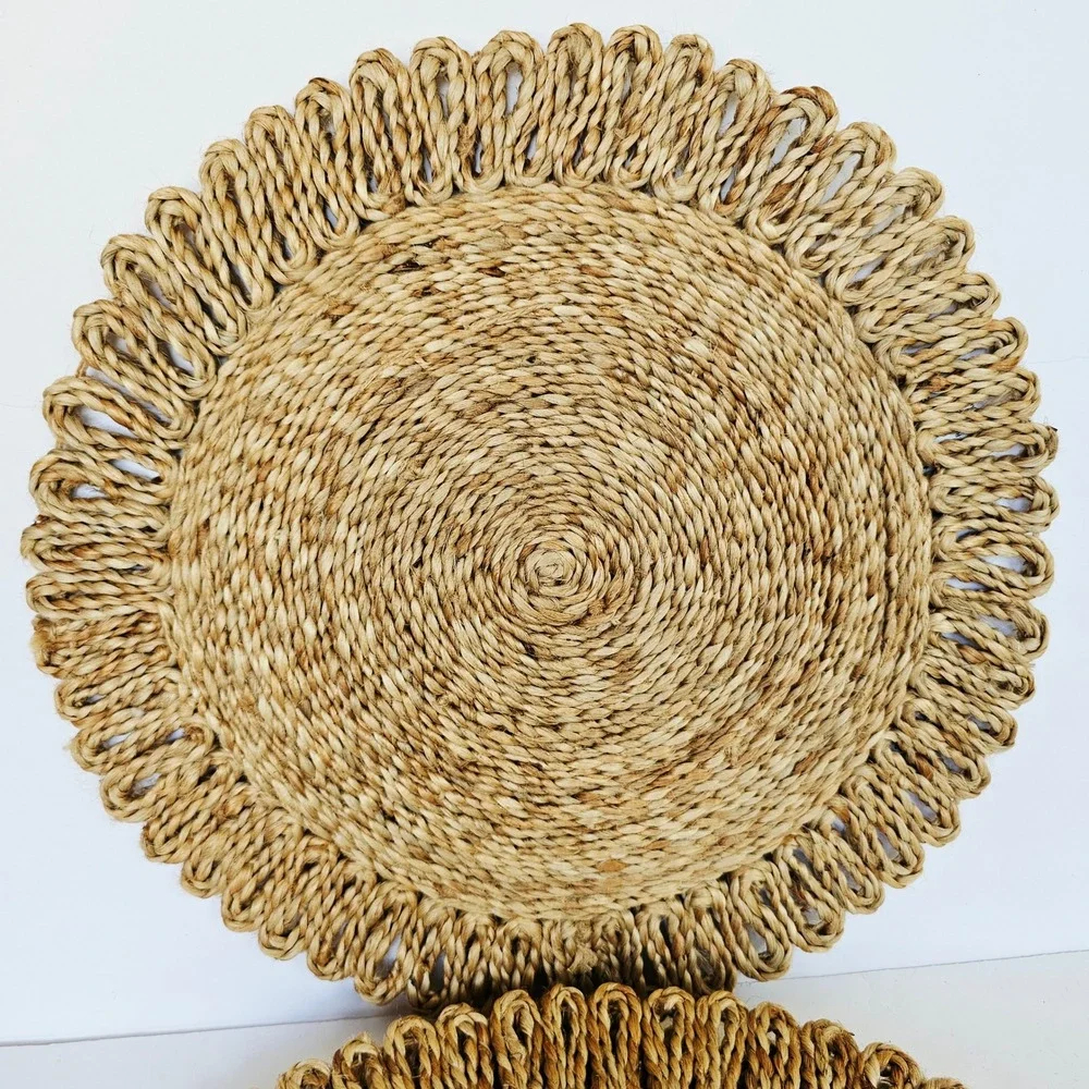 Kirkland's Home Round Jute Placemats Set of 4 Braided Woven Boho Table Chargers